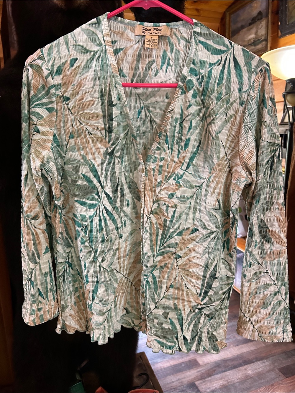 Botanical Print V-Neck Cardigan - Green/Tan by Placard